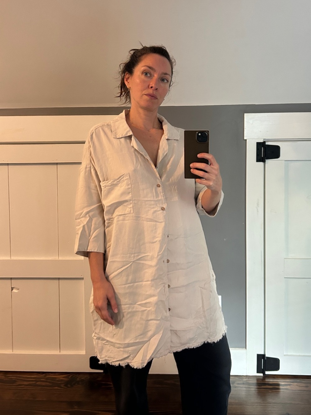 Mikuta Cream Short-Sleeve Button Pajama Top